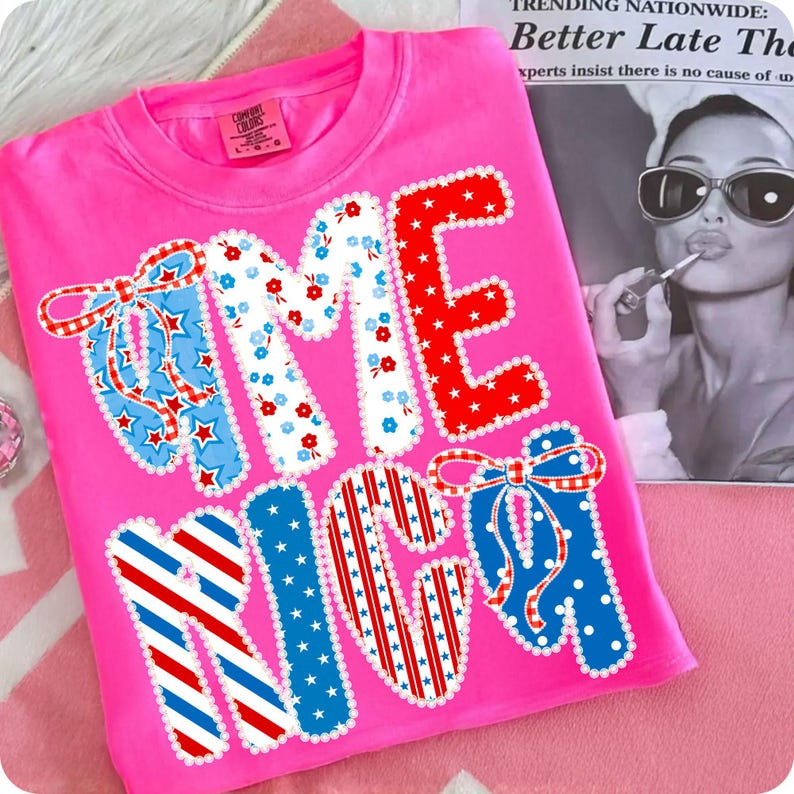 Coquette Floral America Glitter PNG, Preppy 1776 USA, 4th of July Stars Stripe, Girly Patriotic Sublimation Design, Retro Memorial Day