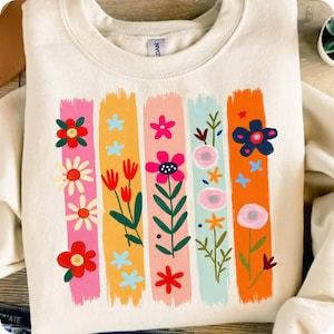 Floral Doodle Brushstroke PNG, Boho Wildflower Paint Stroke Sublimation, Preppy Floral Bouquet Design for Trendy Summer Shirt Art