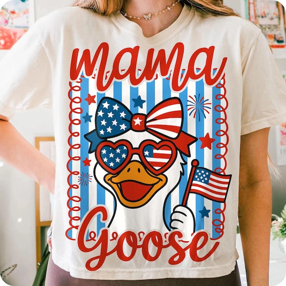 Patriotic Coquette Mama Goose PNG: 4th of July USA Mom Shirt Design Digital Download