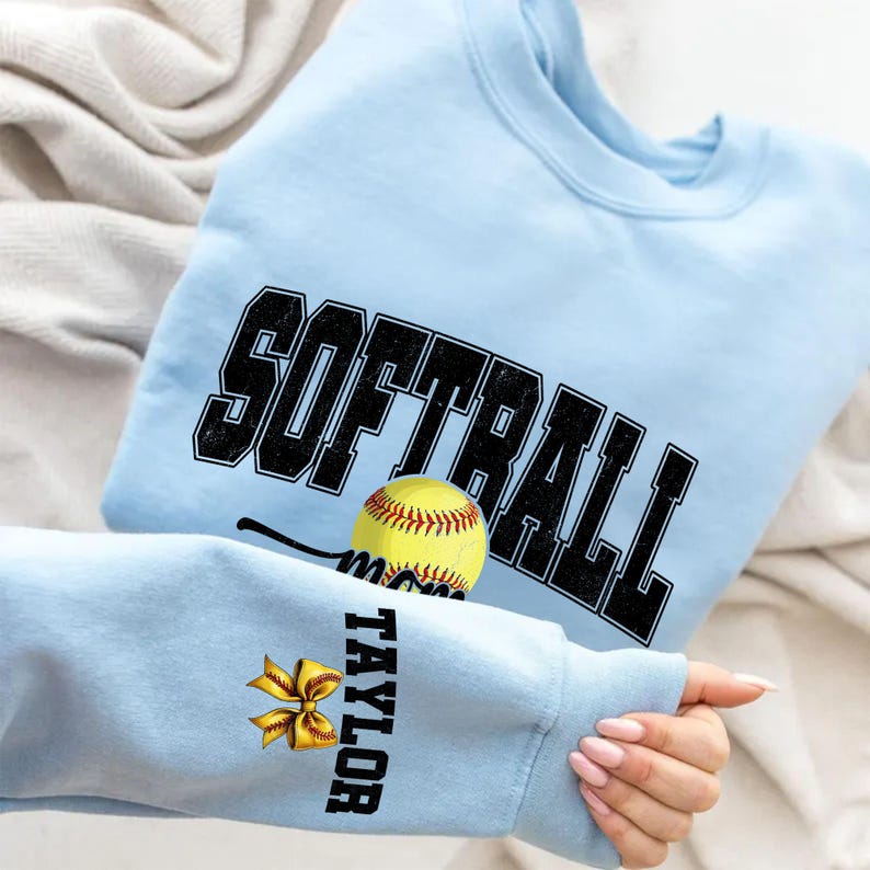 Personalized Softball Mom PNG, Custom Name on Sleeve, Softball Mama Design, Fall Season Gift, Gameday Shirt, Mother’s Day Softball Gift PNG.