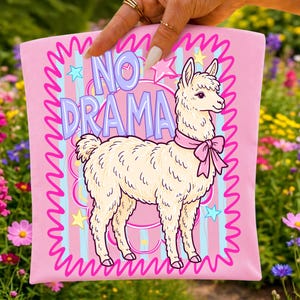 No Drama Llama PNG Digital Download, Pastel Retro Animal Sublimation Design, Striped Boutique Graphic, Llama Mama DTF Shirt Design File