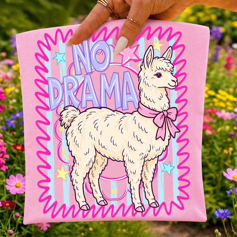 No Drama Llama Pastel Retro Sublimation Design PNG