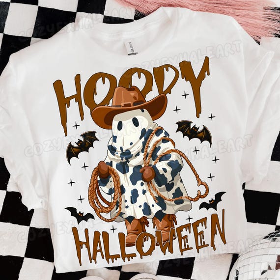 Western Halloween Cowgirl Ghost Pumpkin Sublimation Design PNG Digital Download for Fall Crafts