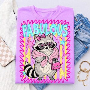 Tvättbjörn Sommar PNG Strandskjorta Design Preppy Girly Estetisk Sublimering Ladda ner Retro Animal Grafik DTF Transfer Digital Fil bild 8