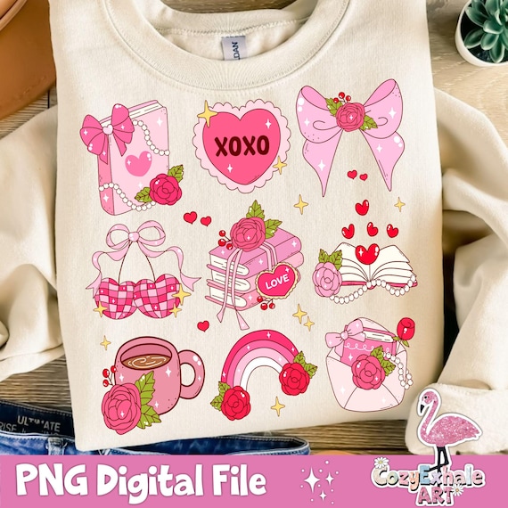 Bookish Valentine PNG: Teacher Coquette XOXO Design (Digital Download)