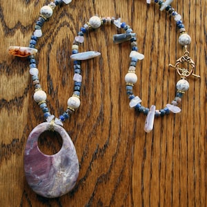 LOOKING THROUGH YOU Necklace (Petrified Wood, Lapis Lazuli, White Turquoise, Botswana Agate, Rose Quartz)