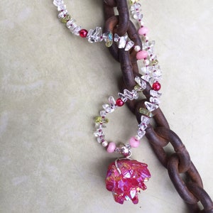 CRYSTAL ROSE Necklace (Quartz, Morganite, Glass, Swarovski Pearls)