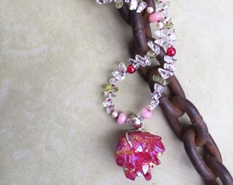 CRYSTAL ROSE Necklace (Quartz, Morganite, Glass, Swarovski Pearls)