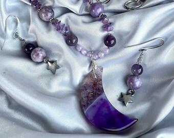 MOONSTRUCK Necklace (Agate, Amethyst, Lepidolite, Smoky Quartz, Sterling Silver) with BONUS EARRINGS