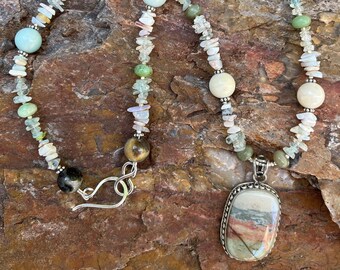 WATERCOLOURS Necklace (Agate, Flower Amazonite, Opal, Aquamarine, Chrysoprase, Sterling Silver)