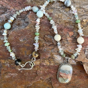 WATERCOLOURS Necklace Agate, Flower Amazonite, Opal, Aquamarine, Chrysoprase, Sterling Silver image 1