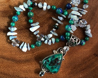 RAINFOREST Necklace (Azurite, Malachite, Blue Lace Agate, Aquamarine, Czech Crystal)