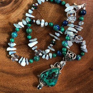 RAINFOREST Necklace Azurite, Malachite, Blue Lace Agate, Aquamarine, Czech Crystal image 1