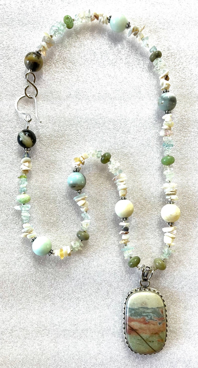 WATERCOLOURS Necklace Agate, Flower Amazonite, Opal, Aquamarine, Chrysoprase, Sterling Silver image 4