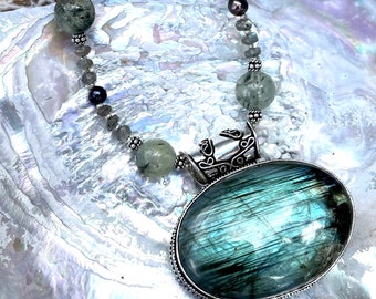 MOONLIGHT SONATA Necklace (Labradorite, Sterling Silver, Freshwater Pearl, Prehnite)