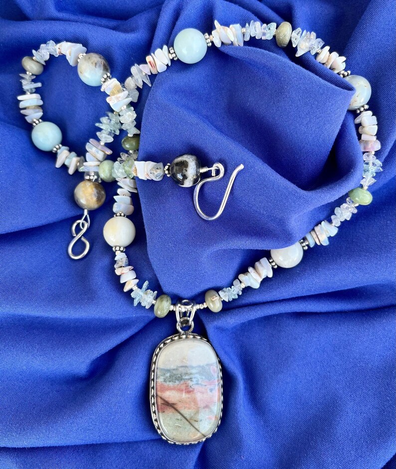 WATERCOLOURS Necklace Agate, Flower Amazonite, Opal, Aquamarine, Chrysoprase, Sterling Silver image 2