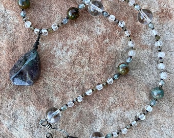 GHOST Necklace (Phantom Quartz, Smoky Quartz, Clear Quartz, Green "Opal", Firepolished Czech Glass)