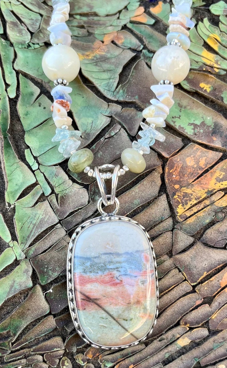 WATERCOLOURS Necklace Agate, Flower Amazonite, Opal, Aquamarine, Chrysoprase, Sterling Silver image 6
