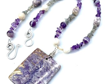 LILAC FROST Necklace (Amethyst, Labradorite, Chaorite, Purple Lace Jasper, River Stone, Sterling Silver)
