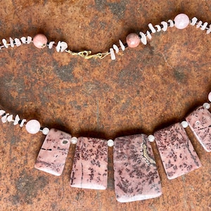 MONTEZUMA Necklace (Apache Jasper, Rose Quartz, Lepidolite, Seashell Heishe)