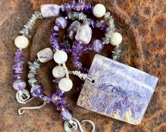 LILAC FROST Necklace (Amethyst, Labradorite, Chaorite, Purple Lace Jasper, River Stone, Sterling Silver)