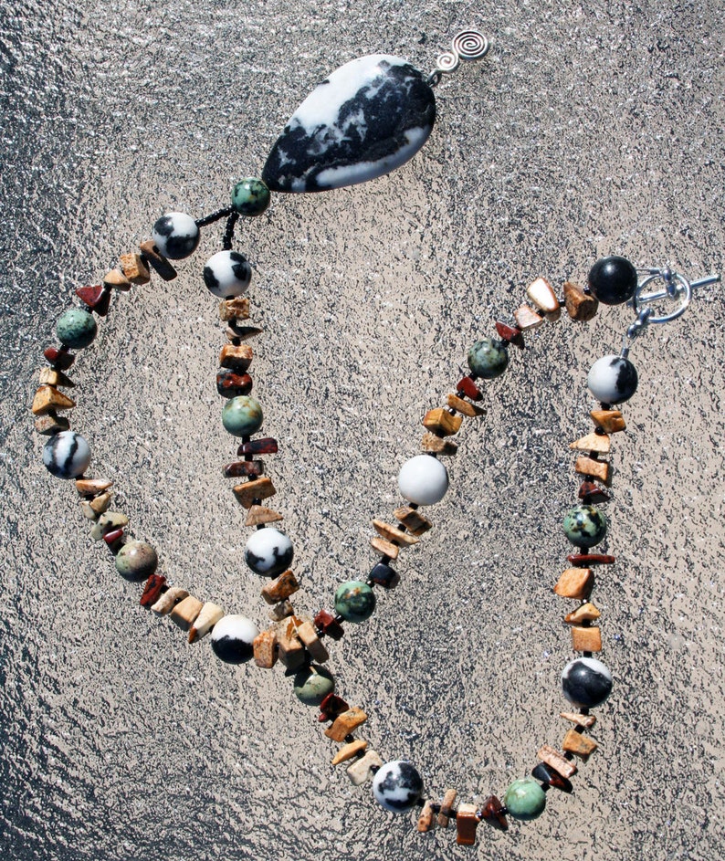 SERENGETI Necklace Zebra Jasper, African Turquoise, Mahogany Obsidian, Picture Jasper image 4