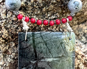 PABLO Necklace (Picasso Jasper, Onyx, Rainbow Obsidian, Mountain Jade, Gray Marble, Sterling Silver)