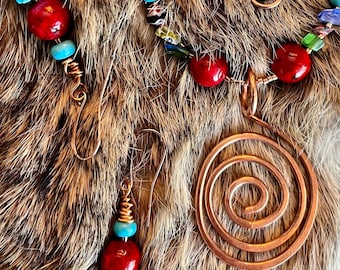 VORTEX Necklace & Earrings (Copper, Chyrsocolla, Turquoise, Millefiori Glass, Riverstone)