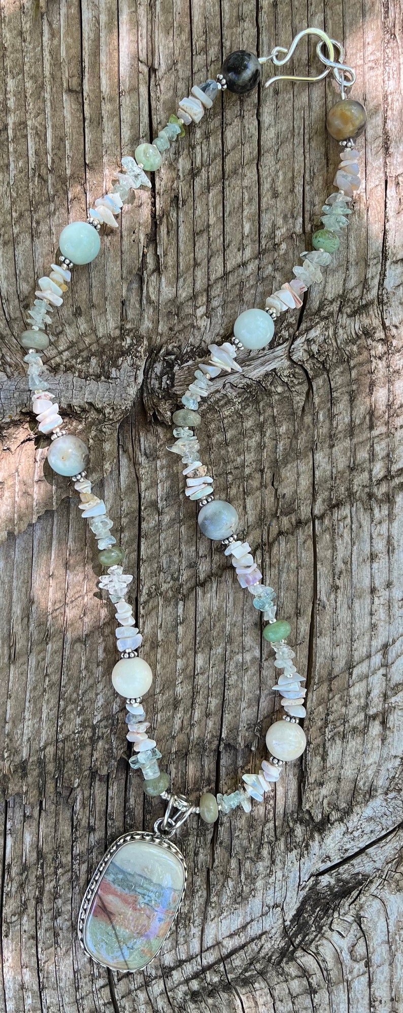 WATERCOLOURS Necklace Agate, Flower Amazonite, Opal, Aquamarine, Chrysoprase, Sterling Silver image 9