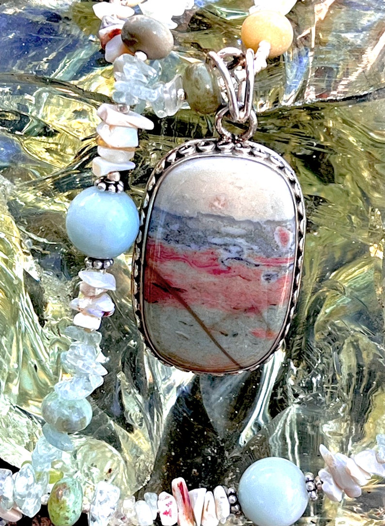 WATERCOLOURS Necklace Agate, Flower Amazonite, Opal, Aquamarine, Chrysoprase, Sterling Silver image 3