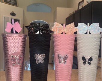 Butterfly rhinestone tumbler cup