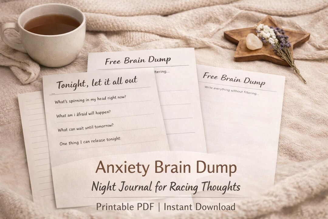 Anxiety Brain Dump Printable | Night Journal for Racing Thoughts ...
