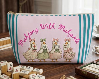 Mahjong Goose Pouch, Cute Mahjong Bag for Game Night Girls, Mahjong Gift for Women, Zip Pouch