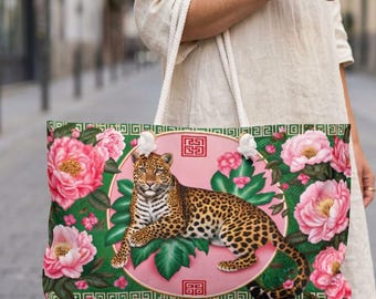 Mahjong Bag & Tile Bag, Leopard Chinoiserie Travel Case for Tiles, Mahjong Gift for Women, Zip Pouch Storage
