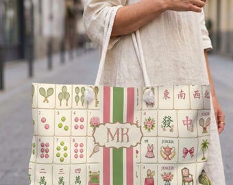 Tennis Mahjong Bag and Tile Pouch, Palm Beach Preppy Travel Tote 24 Inch, Country Club Hostess.