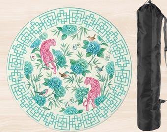 Mahjong Mat with Storage Bag, Pink Tiger Preppy 42 Inch, Round Game Mat, Custom Gift for Her