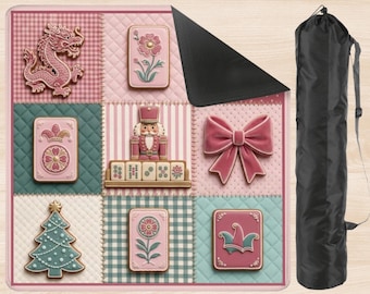 Pink Christmas Mahjong Table Mat with Storage Bag, Coquette Nutcracker 33x33, Holiday Hostess Gift for Her