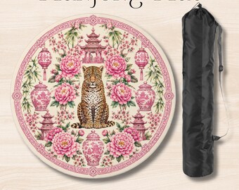 Mahjong Mat with Storage Bag, Leopard Preppy 42 Inch, Round Game Mat, Custom Gift for Her