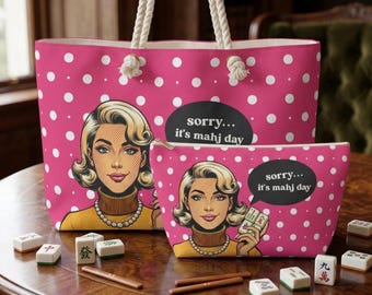 Funny Mahjong Tile Bag, Retro Pop Art Travel Case for Tiles, Mahjong Gift for Women, Polka Dot Zip Pouch