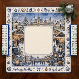 Winter German Christmas Market Mahjong Mat with Storage Bag, Holiday Non Slip 31.5 Game Table Cover, Hostess Gift for Her
