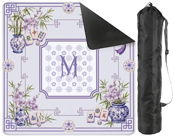 Personalized Mahjong Mat Lavender, Preppy Chinoiserie Monogram Mat 33x33, with Storage Bag, Hostess Gift