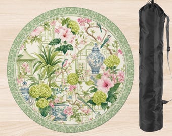 Mahjong Mat Garden Chinoiserie, Preppy Hydrangea Game Mat 33x33, with Storage Bag, Mahjong Gift for Her