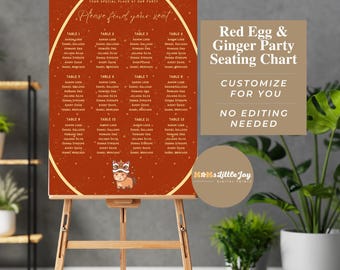 Horse Zodiac Red Egg Ginger Seating Chart | Traditional Chinese Red Gold Baby 100 Days | Full Moon | Personalized Custom Decor | Printable