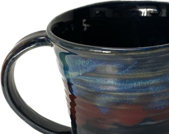 Unique Handmade Pottery Mug Ceramic 10 oz Mug Obsidian Blue and Red