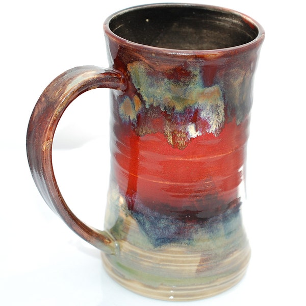 18 oz Ceramic Mug or Beer Stein Coffee Cup Jade Tea and Red Glazes