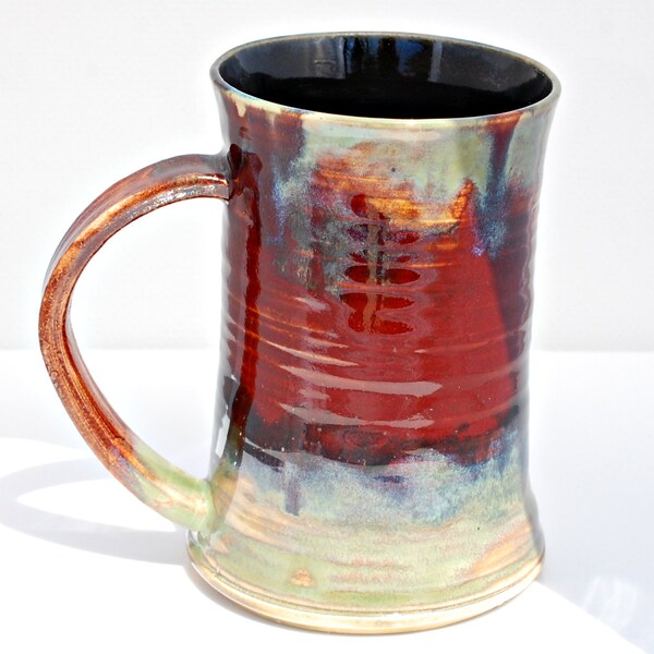 14 oz Mug Ceramic Jade and Red Ceramic Mug Large
