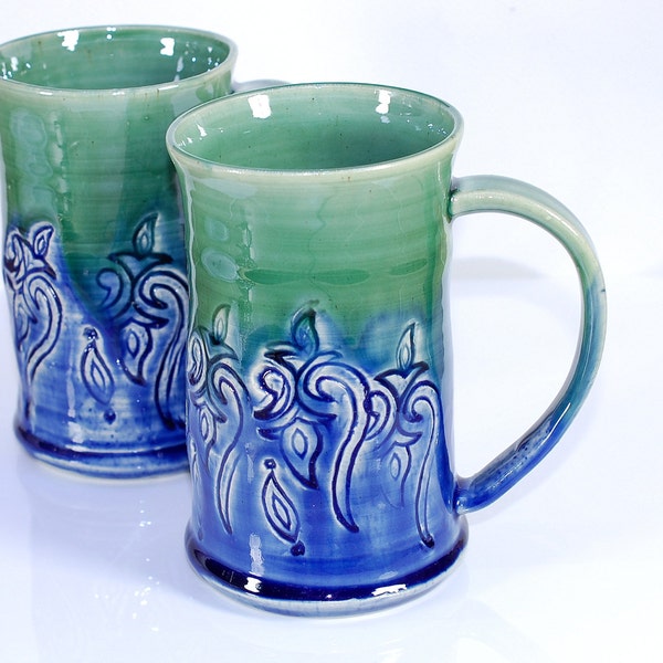 Stamped Blue and Green Mug 12 oz Coffee Mug