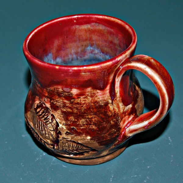 Organic Rustic Leaves Ceramic Mug - 8oz-Handmade- Mug - Cup - Handmade Mug - Ceramic - Cup - Mug