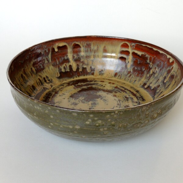 Large Ceramic Bowl, Oversized Ceramic Bowl with a Textured Iron Glaze