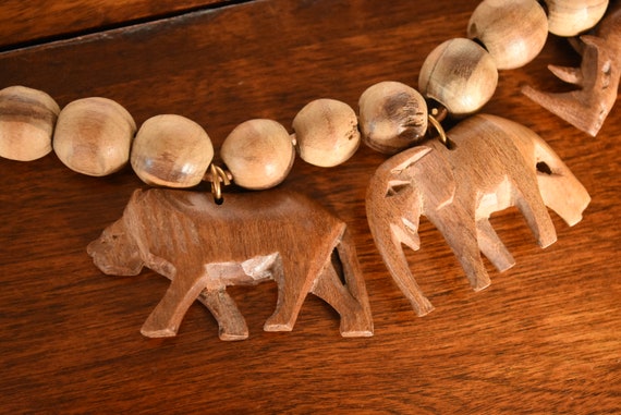 vintage wooden bead and carved African animal cor… - image 9